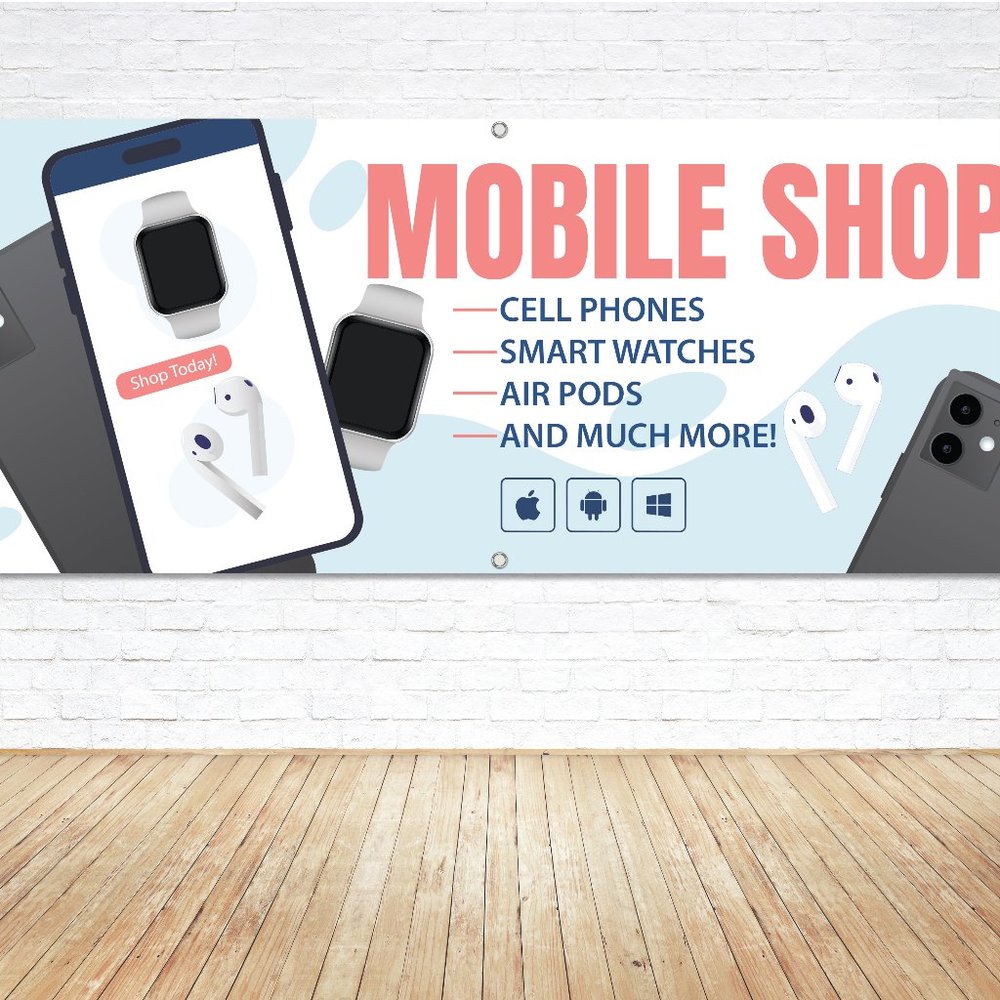 MOBILE SHOP Generic Vinyl Banner 5ft Sign Cell Smart Watch Store Mall Kiosk Disp